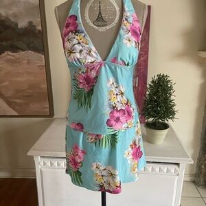 Athena Turquoise and Pink Floral Two Piece Skirted Swimsuit